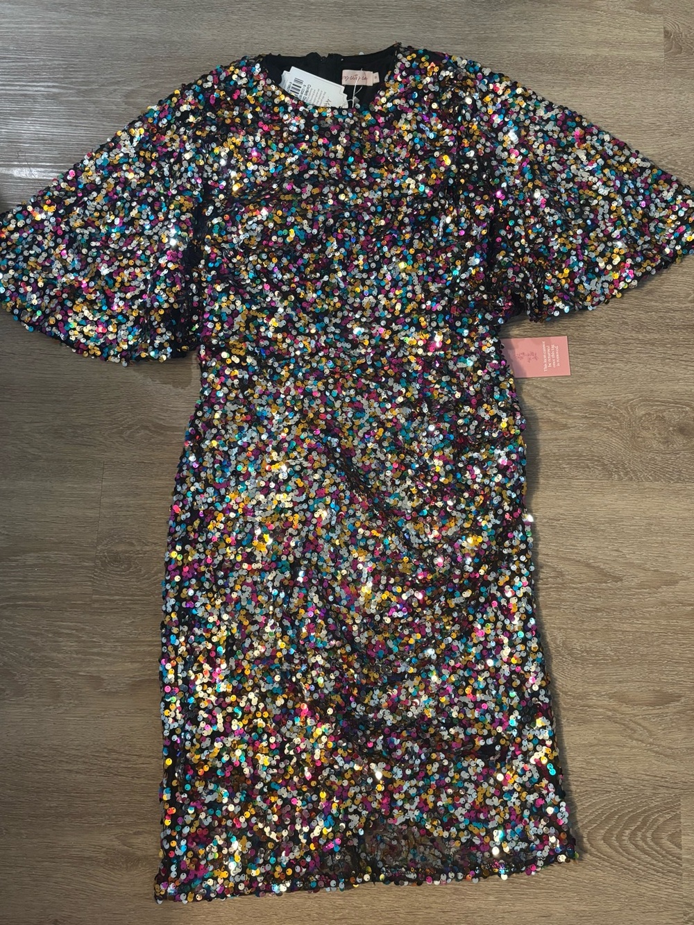 Ivy City Co Multicolour Sequin Flutter-Sleeve Cocktail Dress